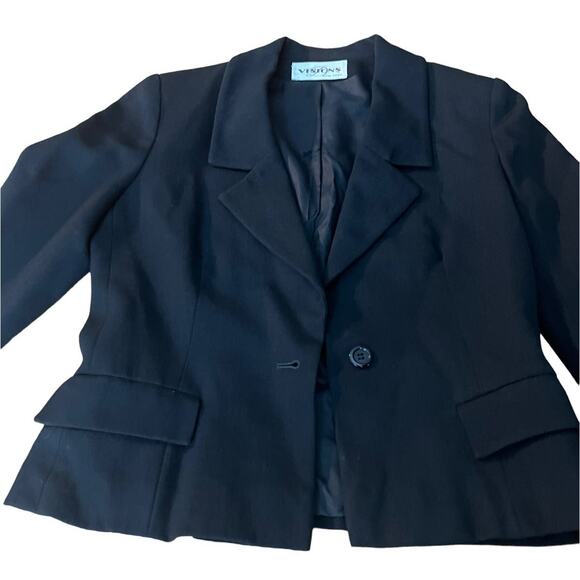 Visions New York Black Long Sleeve Blazer Jacket Pockets Pure Wool Made in USA S - Picture 1 of 16